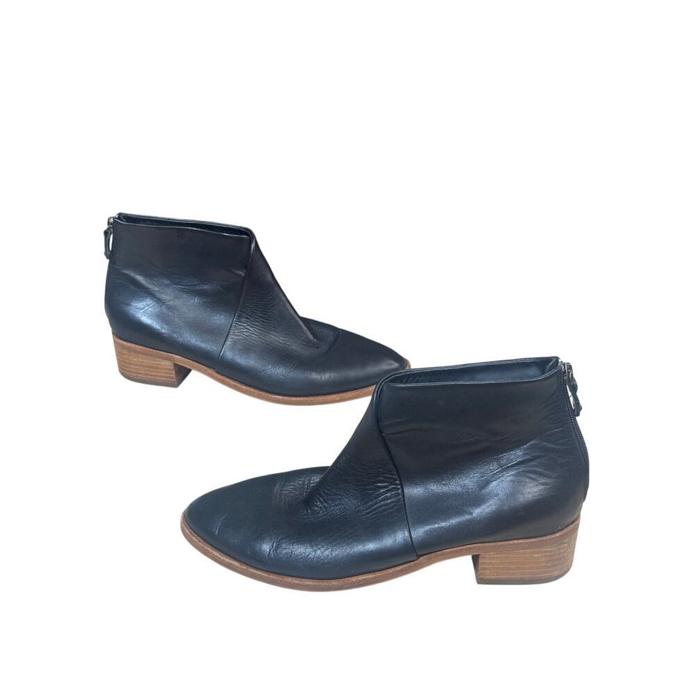 Soludos Venetian Black Leather Block Heel Bootiesize 10